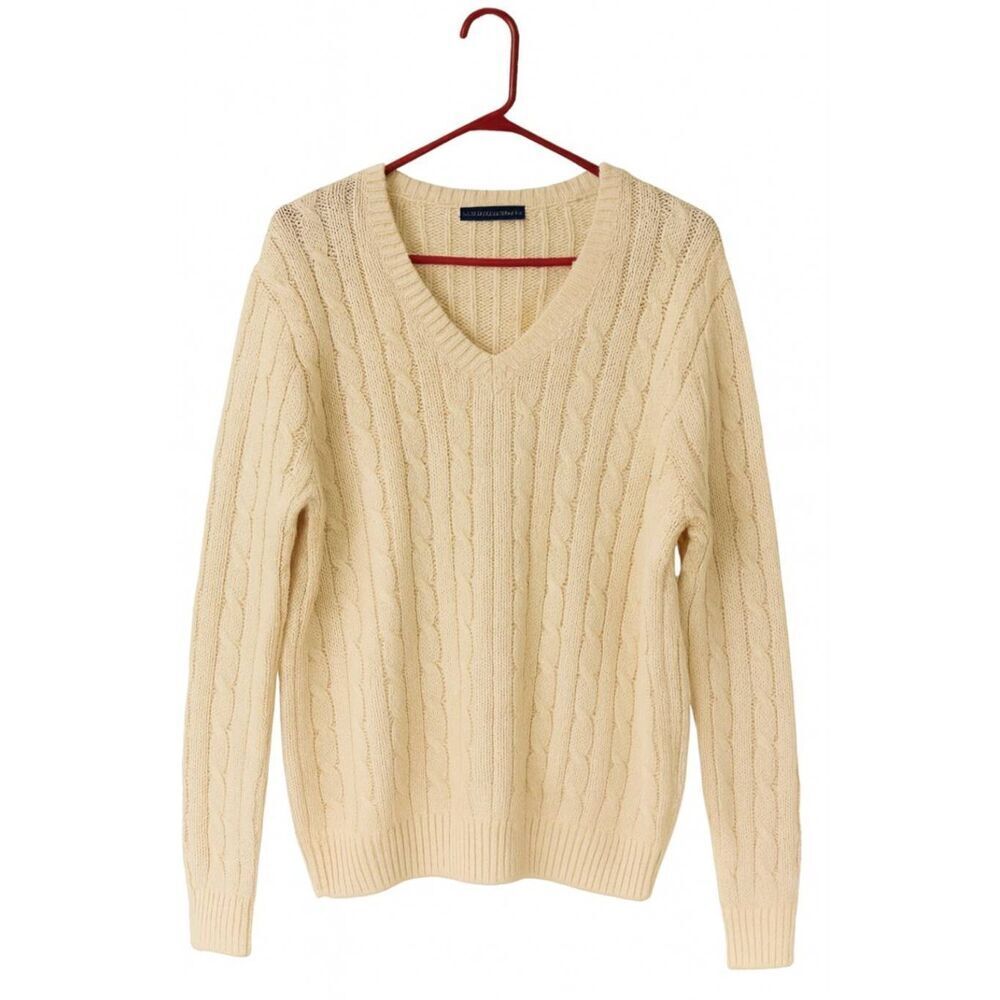 Brandy Melville womens sweater cable knit xl beige preppy classic teacher wool